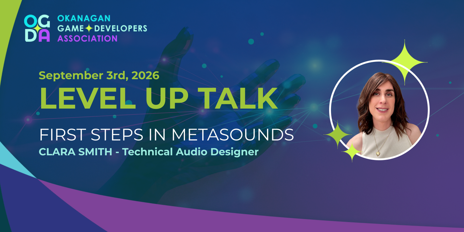 Level Up Talk banner for First Steps in MetaSounds with Clara Smith, Technical Audio Designer